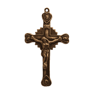 Vintage Bronze Crucifix with Heart Terminals