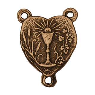Vintage Bronze Heart Rosary Center with Chalice and Host
