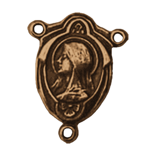 Vintage Bronze Madonna and Roses Rosary Center — reverse