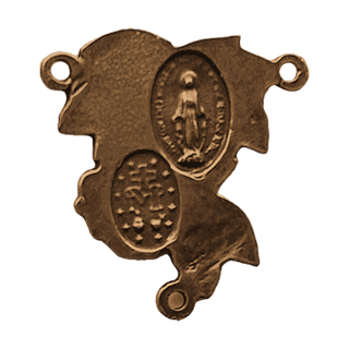 Vintage Bronze Two Roses Center with Miraculous Medal — reverse