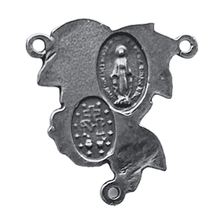Vintage White Bronze Two Roses Center with Miraculous Medal — reverse