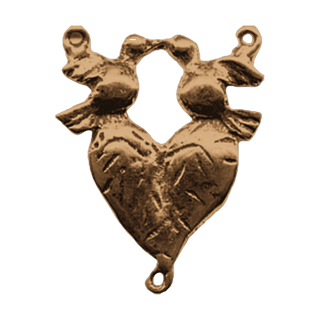 Vintage Bronze Folk Heart with Two Doves Rosary Center