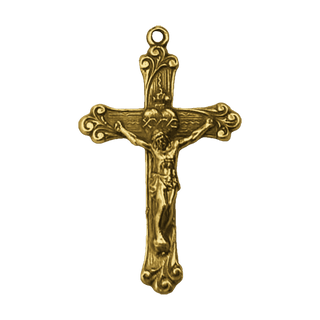 Vintage Yellow Bronze Sacred Heart Scrollwork Crucifix