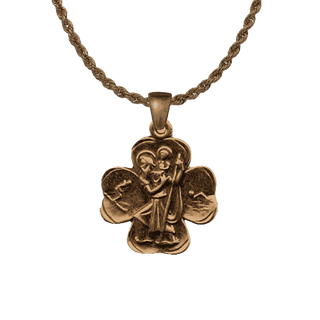 Vintage Bronze St. Christopher Clover Medal