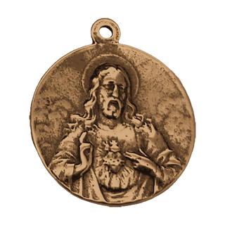 Vintage Bronze Our Lady with Banners and Sacred Heart Medal — reverse