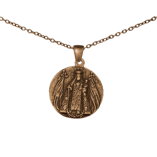 Vintage Bronze Our Lady with Banners and Sacred Heart Medal