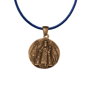 Vintage Bronze Our Lady with Banners and Sacred Heart Medal