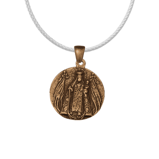 Vintage Bronze Our Lady with Banners and Sacred Heart Medal