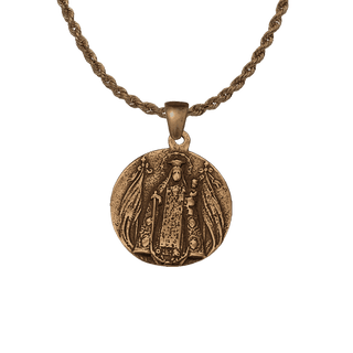 Vintage Bronze Our Lady with Banners and Sacred Heart Medal