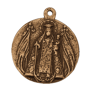 Vintage Bronze Our Lady with Banners and Sacred Heart Medal