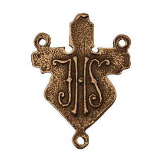 Vintage Bronze Sacred Heart and IHS Rosary Center — reverse