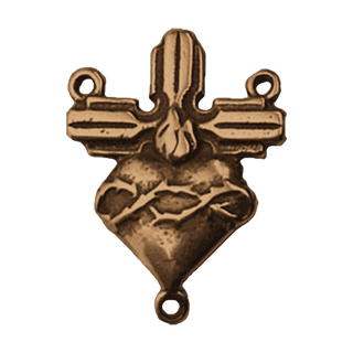 Vintage Bronze Sacred Heart and IHS Rosary Center