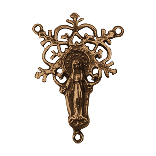 Vintage Bronze Radiant Madonna Filigree Rosary Center
