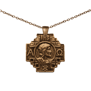 Vintage Bronze Jerusalem Cross Medal with Head of Christ
