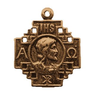 Vintage Bronze Jerusalem Cross Medal with Head of Christ