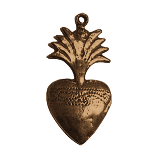 Vintage Bronze Flaming Heart Milagro, Mexico