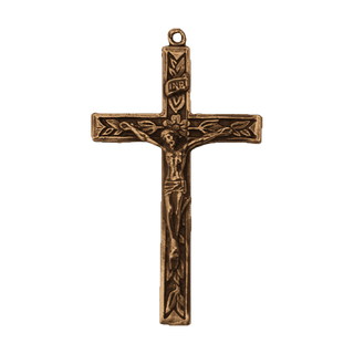Vintage Bronze Crucifix with Leaves and Flowering Stem