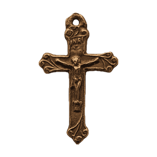 Vintage Bronze Christening Crucifix with Leafy Ends