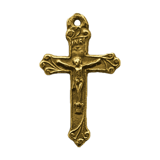 Vintage Yellow Bronze Christening Crucifix with Leafy Ends