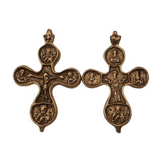 Vintage Bronze Russian Orthodox Cross with Saints