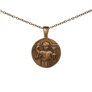 Vintage Bronze Child Jesus with the Eucharist Medal