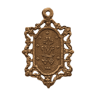 Vintage Bronze Miraculous Medal with Lace Openwork Border — reverse