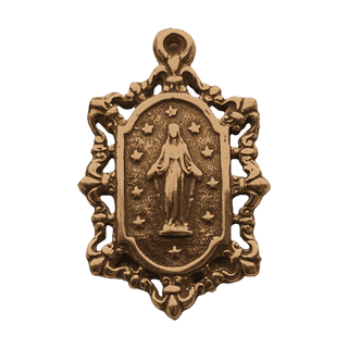 Vintage Bronze Miraculous Medal with Lace Openwork Border