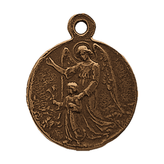 Vintage Bronze Guardian Angel and Good Shepherd Medal — reverse