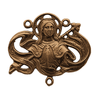 Vintage Bronze Art Nouveau Joan of Arc Rosary Center