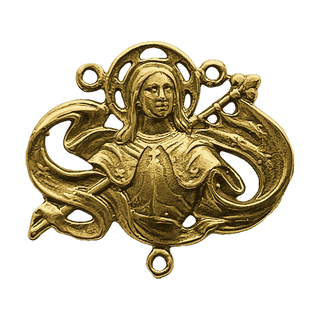Vintage Yellow Bronze Art Nouveau Joan of Arc Rosary Center