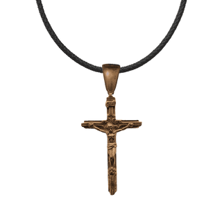 Vintage Bronze Woodgrain Crucifix with INRI Titulus