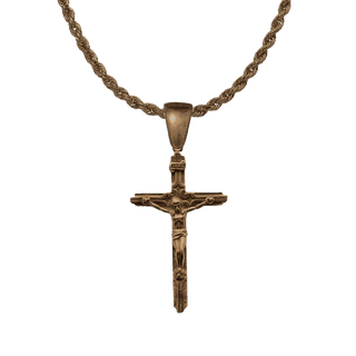 Vintage Bronze Woodgrain Crucifix with INRI Titulus