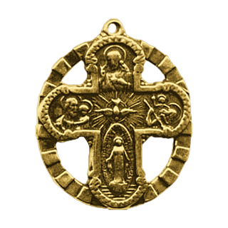 Vintage Yellow Bronze Framed Four-Way Cross Medal