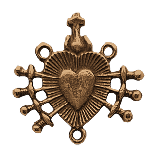 Vintage Bronze Seven Sorrows Heart Rosary Center