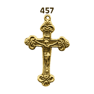 Vintage Yellow Bronze Christening Crucifix with Fleur-de-Lis