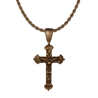 Vintage Bronze Arts and Crafts Flowered Cross, 1880