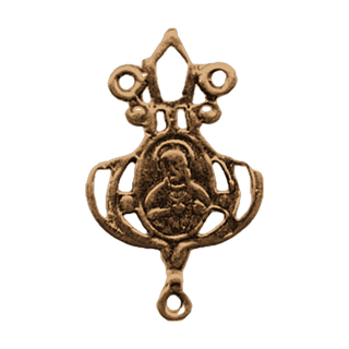 Vintage Bronze Flaming Heart Lyre Rosary Center