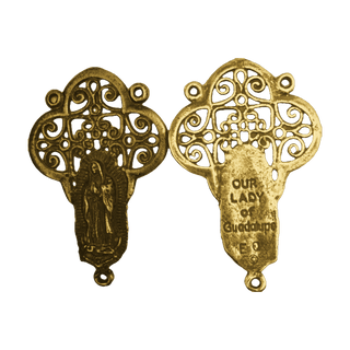 Vintage Yellow Bronze Our Lady of Guadalupe Rosary Center
