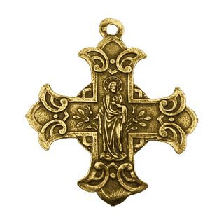 Vintage Yellow Bronze Two-Sided Scapular Cross Medal — reverse