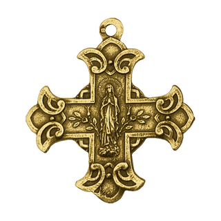 Vintage Yellow Bronze Two-Sided Scapular Cross Medal