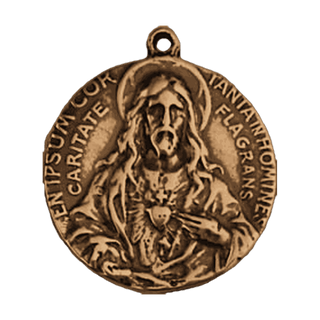 Vintage Bronze Sacred Heart and Our Lady of Mount Carmel Medal