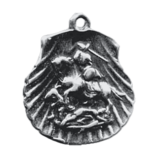 Vintage White Bronze St. George and the Dragon Shell Medal
