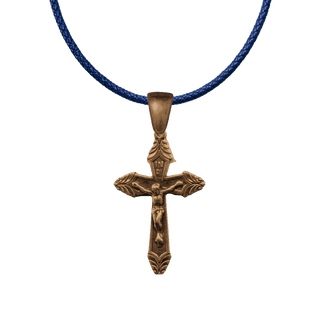 Vintage Bronze Deco Crucifix with Leaf Tips