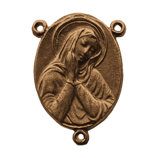 Vintage Bronze Sacred Heart and Praying Madonna Rosary Center — reverse