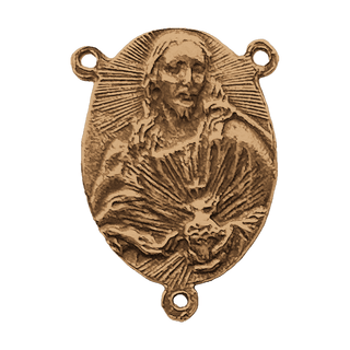 Vintage Bronze Sacred Heart and Praying Madonna Rosary Center