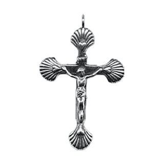 Vintage White Bronze Scallop Shell Crucifix