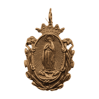 Vintage Bronze Our Lady of Guadalupe Medal with Crown and Lilies