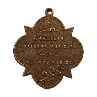 Vintage Bronze St. Cecilia Medal, Patroness of Sacred Music — reverse