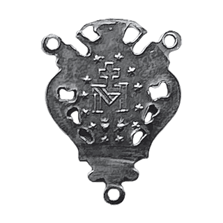 Vintage White Bronze Miraculous Medal Rosary Center with Cherub — reverse
