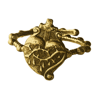 Vintage Yellow Bronze Sacred Heart & Precious Blood Ring
